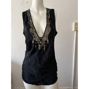 Womens Dark Fairy Top Sz S Black Silk Beaded Steampunk Mystical Etherreal Boho